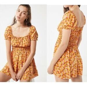 Urban Outfitters Sophia Yellow Floral Romper SZ Small